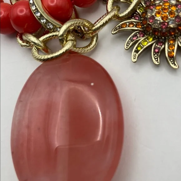 Heidi Daus Loop Back Around Transformable Charms Long Necklace Coral 52”L - Picture 4 of 13